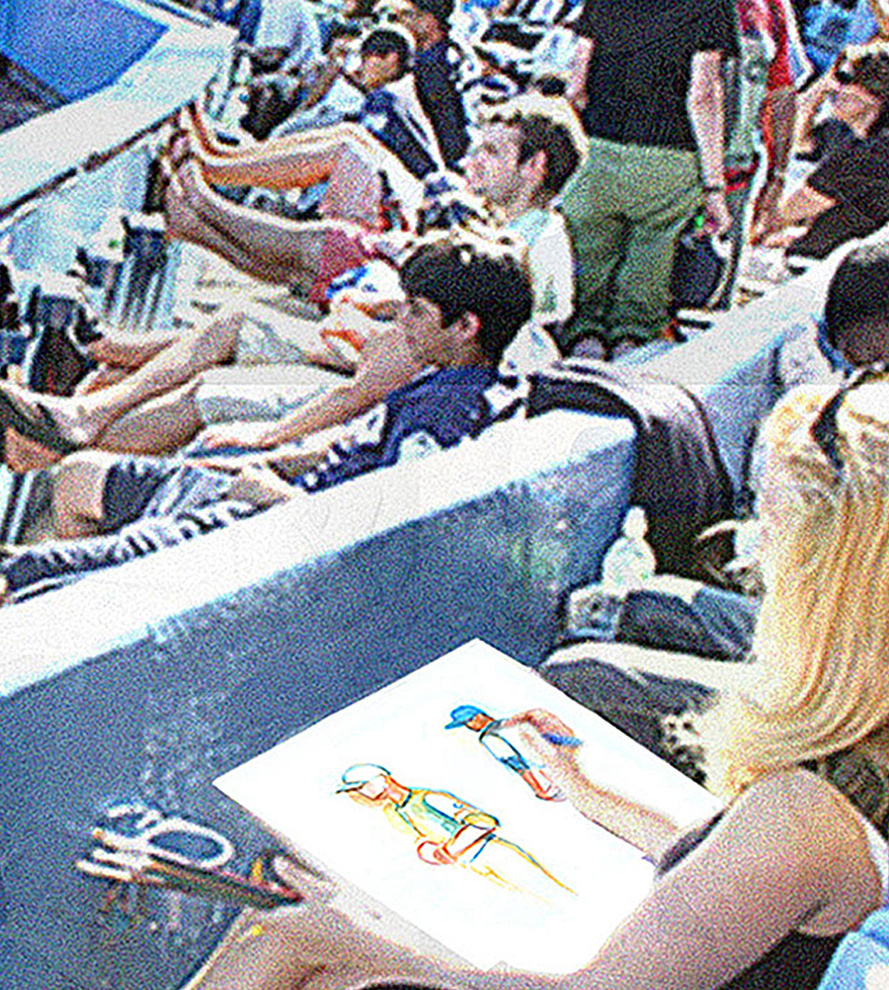 Professional Artist Jane Rubin painting and drawing live at Yankee Stadium