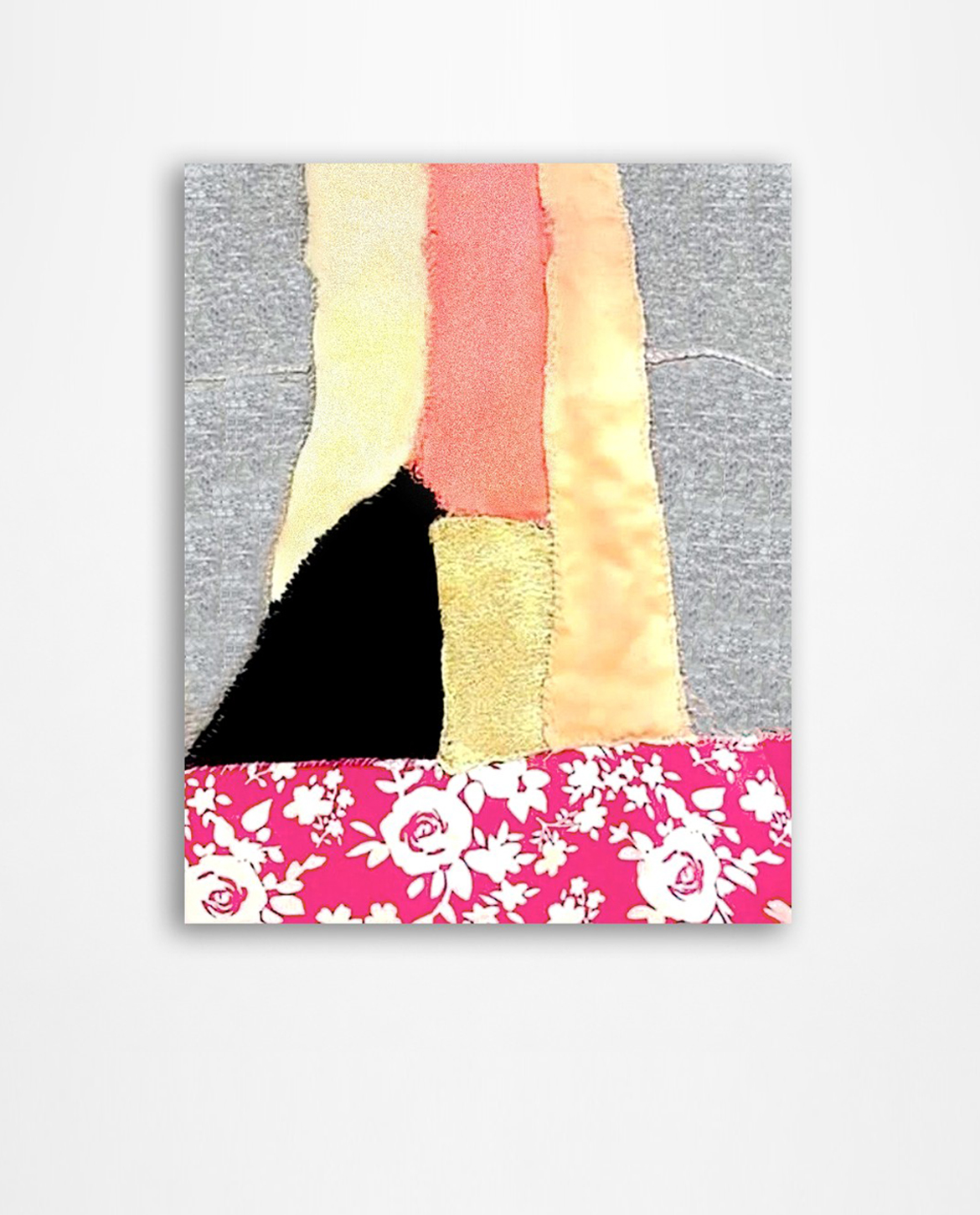 Textile Painting; section of hand-sewn couture dress; cotton, silk and velvet; Copyright Jane Rubin 2023