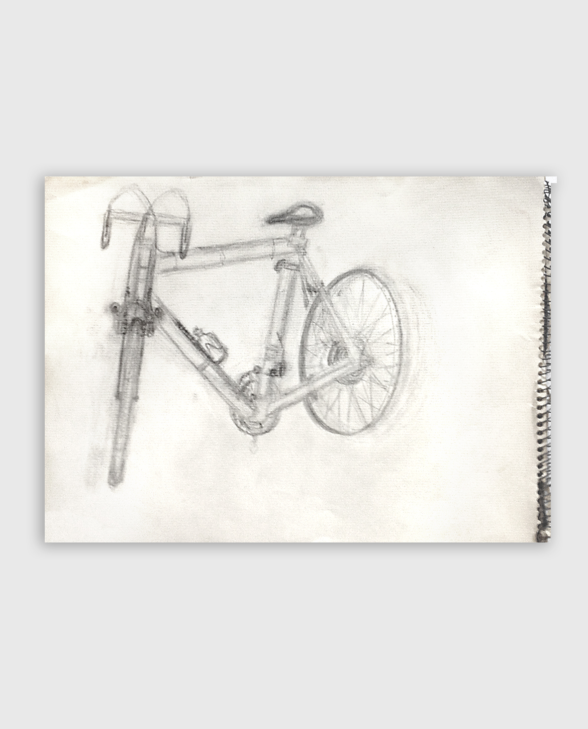 Pencil drawing of my father's white Gitane racing bicycle from life. Jane Rubin had no formal training in art when this was drawn. © Jane Rubin circa 1974-76