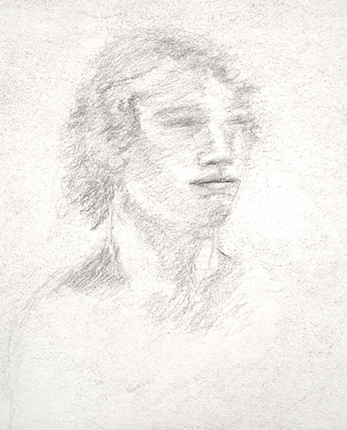 Portrait of a male peer drawn from life by Jane Rubin at age 15, at Carnegie-Mellon Summer Art Program