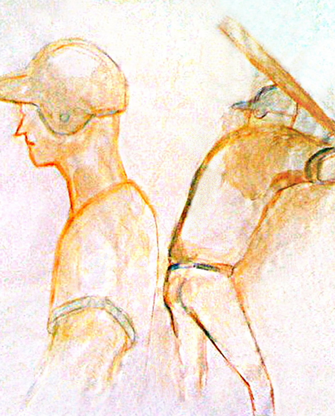 Watercolor of right-handed hitter painted live at Yankee Stadium in 2009. Copyright Jane Rubin 2009.