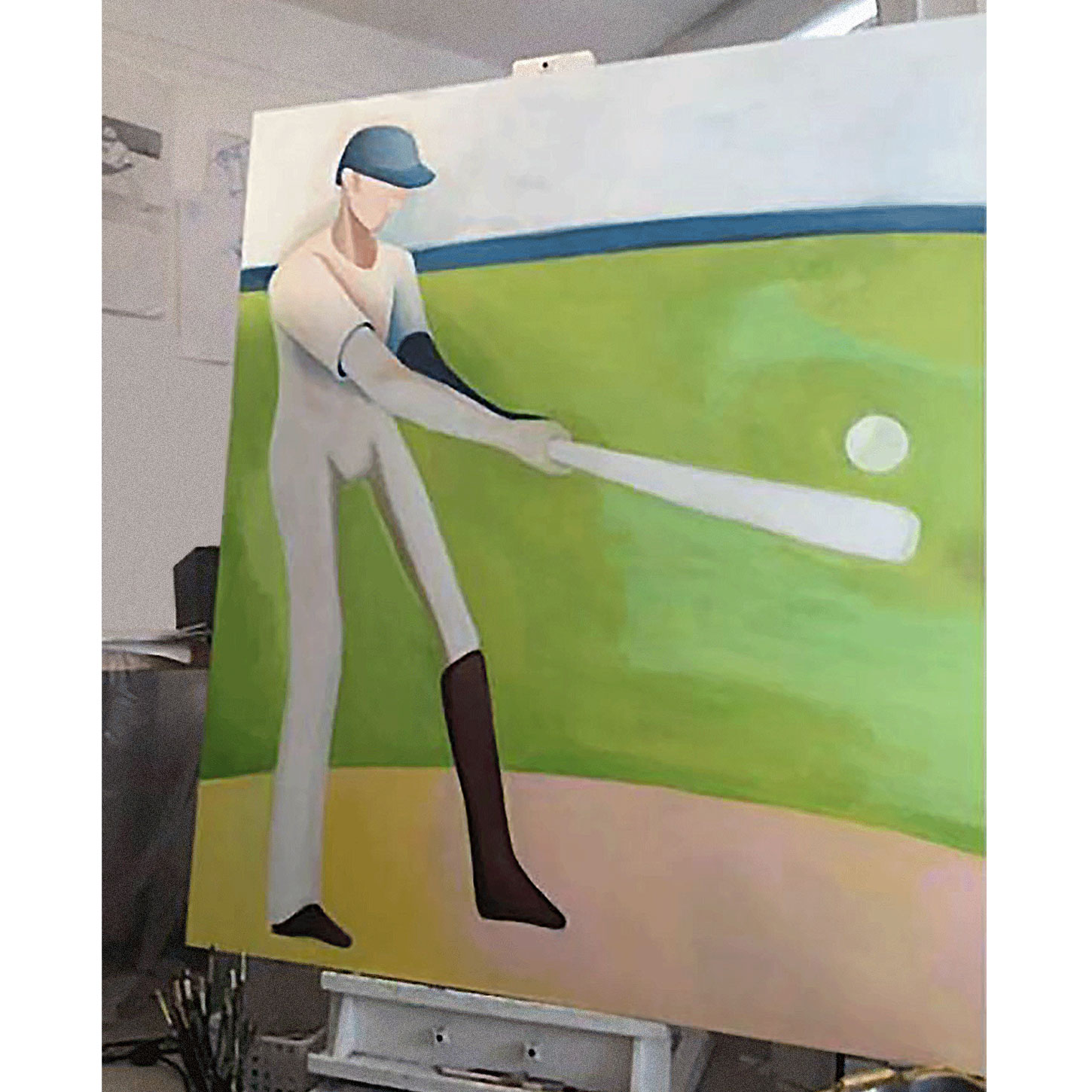 Baseball player on deck painted live at a baseball stadium; watercolor on paper; © Jane Rubin 2010