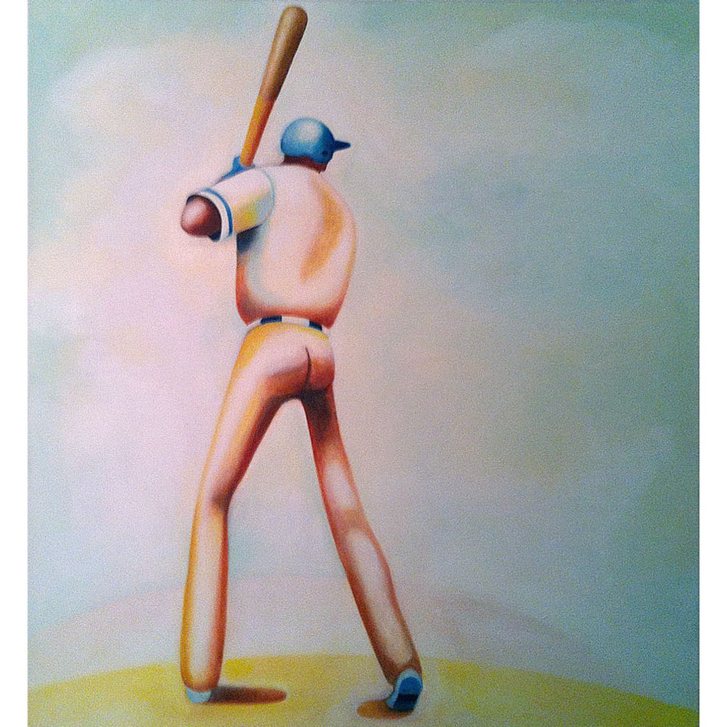 Baseball player on deck painted live at a baseball stadium; watercolor on paper; © Jane Rubin 2010