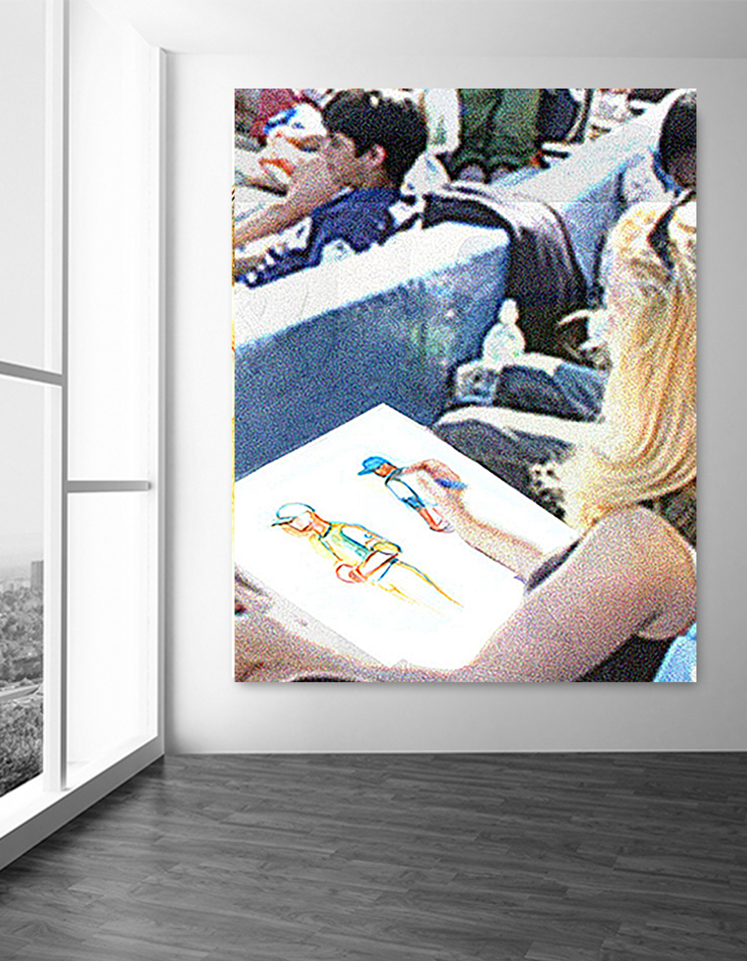 Jane Rubin painting the pitcher live at Yankee Stadium in 2012. Live-action baseball paintings and drawings by Jane Rubin.