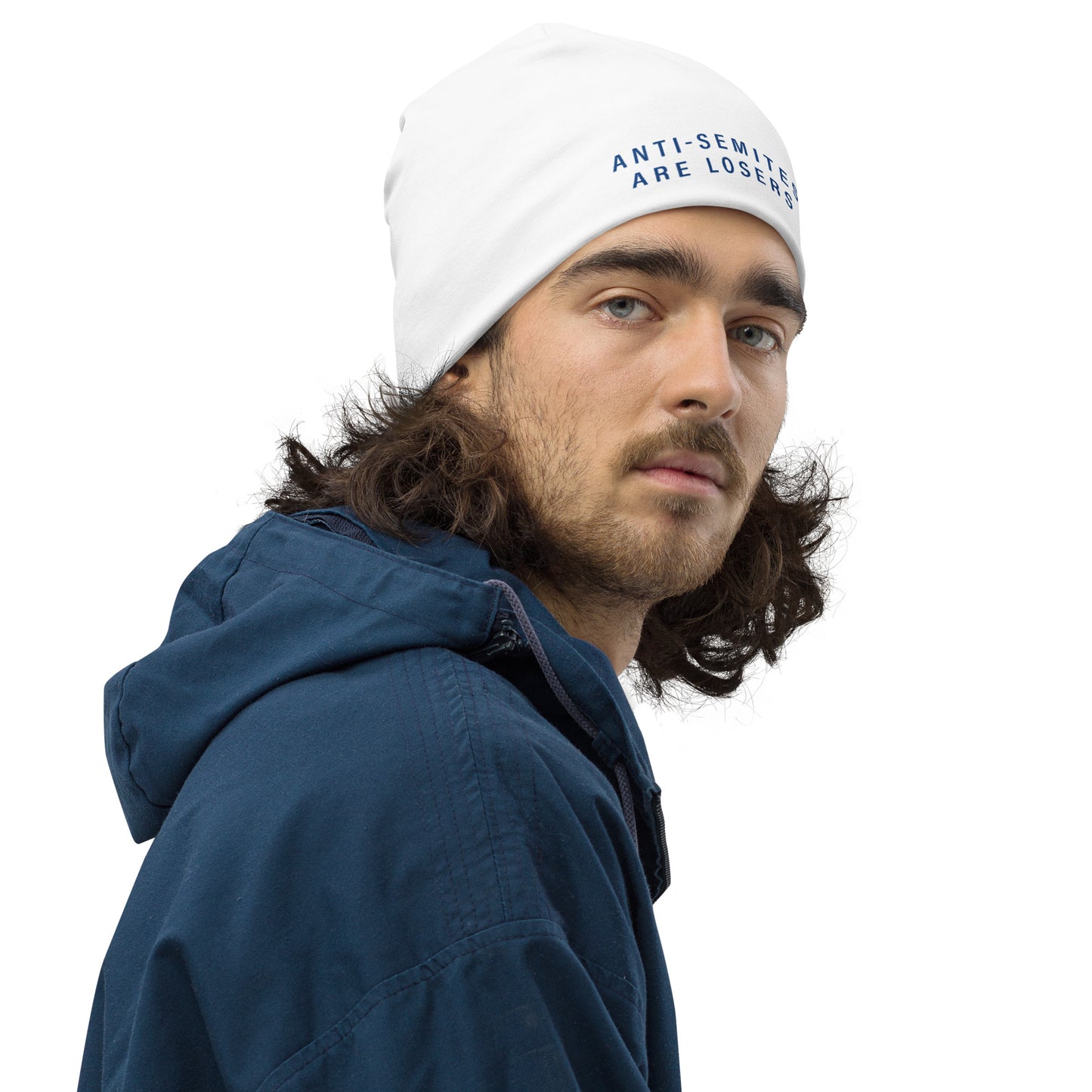 Minimalist White Beanie — Anti-Semites are Losers — Social Justice Beanie Hat — Crowd Funding — Men's Hats — Women's Hats — Beanies — Gift