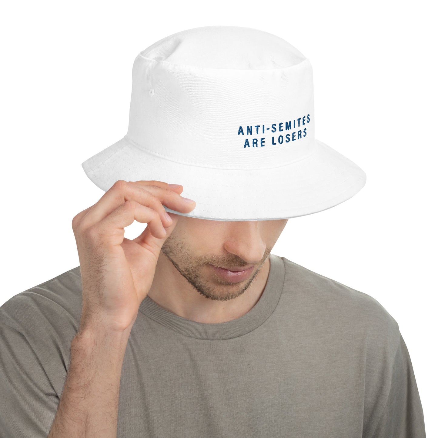 White Bucket Hat — Anti-Semites are Losers — Message Hat