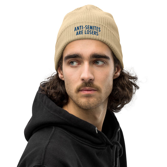 Minimalist Organic Cotton Beanie — Anti-Semites are Losers — Social Justice Beanie Hat — Message Hat — Men's Hats — Women's Hats — Unisex Hats — Gift