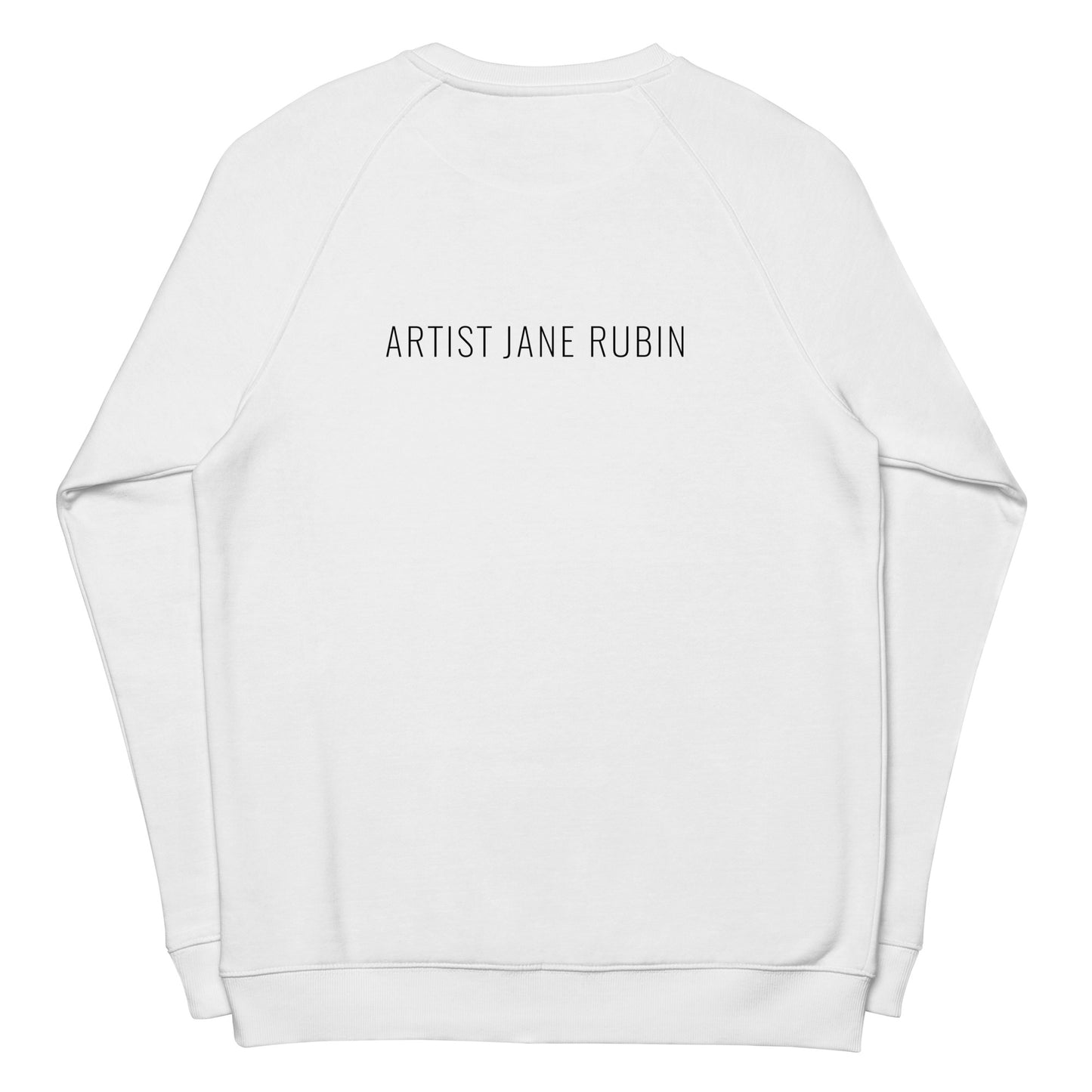 Baseball Player Painting — On Organic Cotton White Raglan Sweatshirt