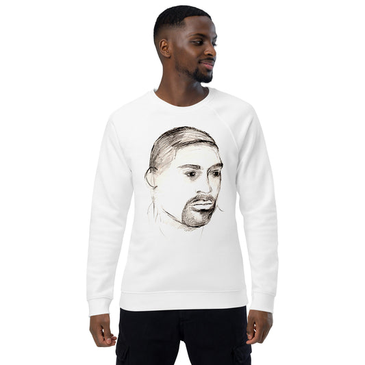 DNice Portrait — Organic Cotton White Raglan Sweatshirt