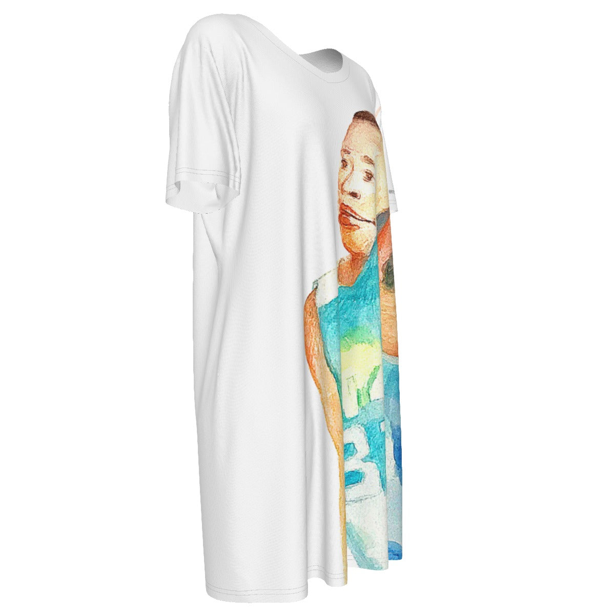 White Cotton Dress — Painting of Basketball Player John Strickland — All-Over Print Classic Dress