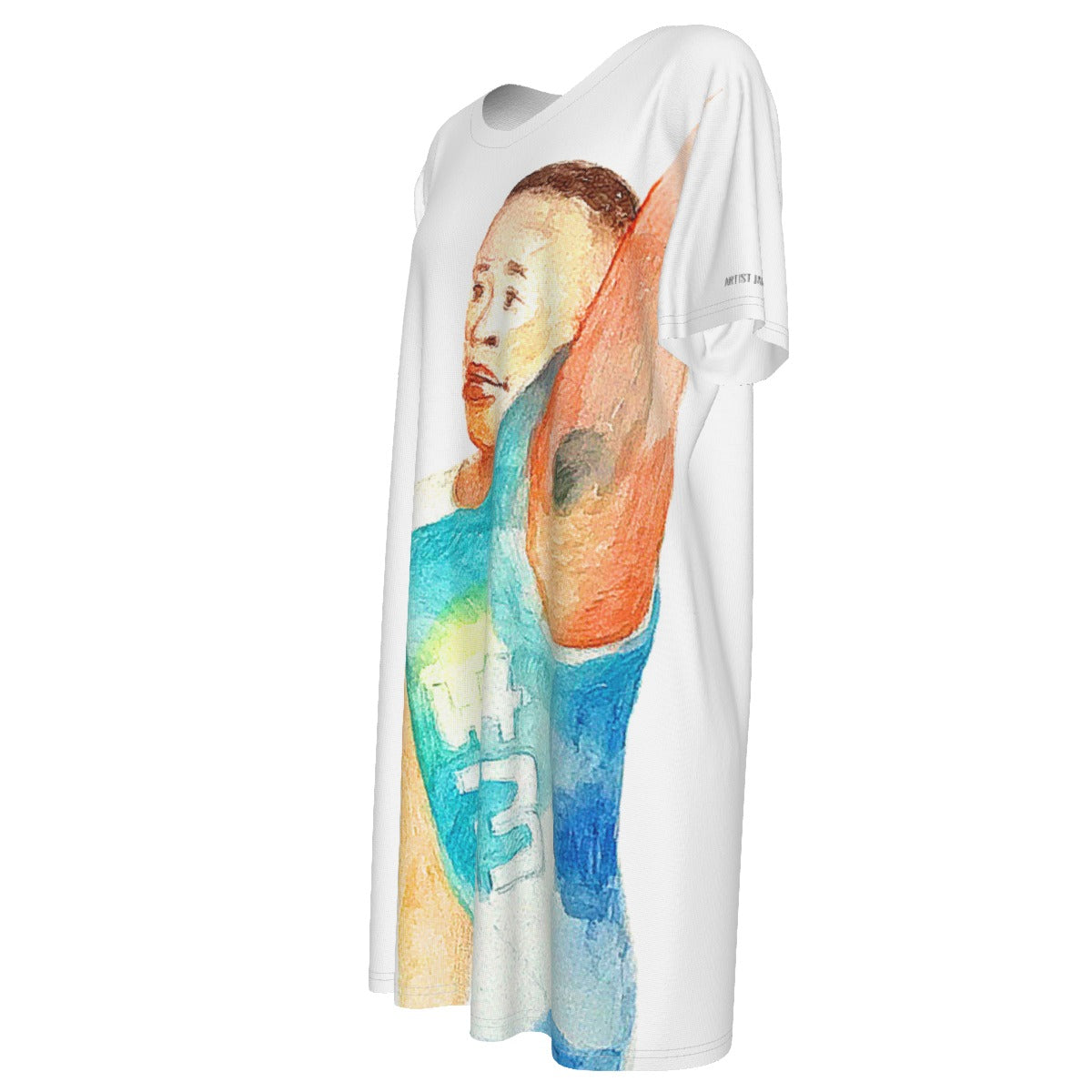 White Cotton Dress — Painting of Basketball Player John Strickland — All-Over Print Classic Dress